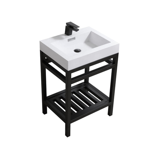 Cisco 24″ Stainless Steel Console w/ White Acrylic Sink – Matte Black