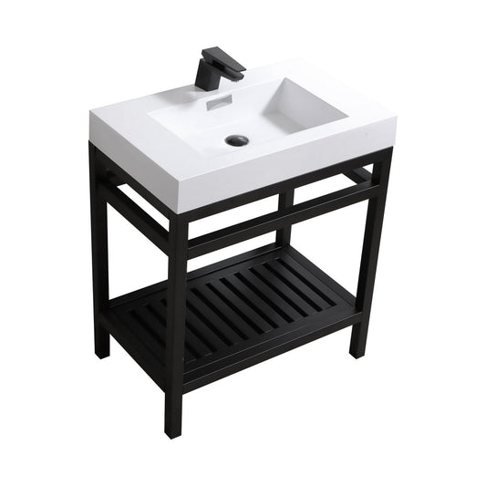 Cisco 30″ Stainless Steel Console w/ White Acrylic Sink – Matte Black