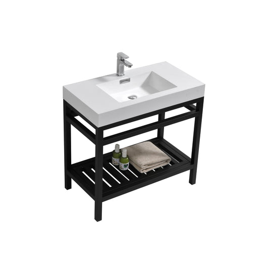 Cisco 36″ Stainless Steel Console w/ White Acrylic Sink – Matte Black