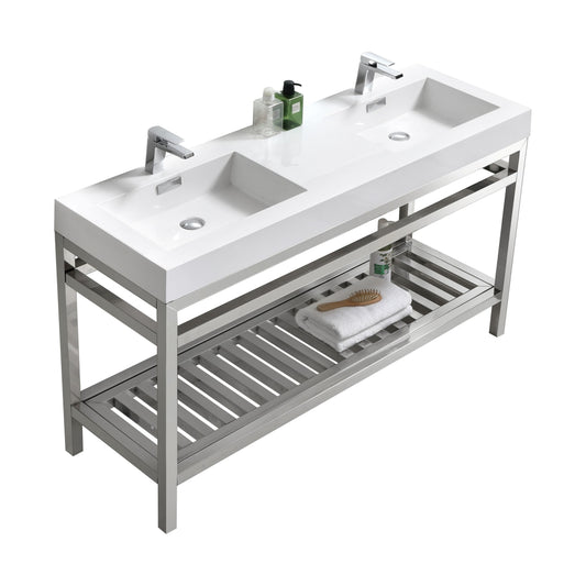 Cisco 60″ Double Sink Stainless Steel Console w/ White Acrylic Sink – Chrome
