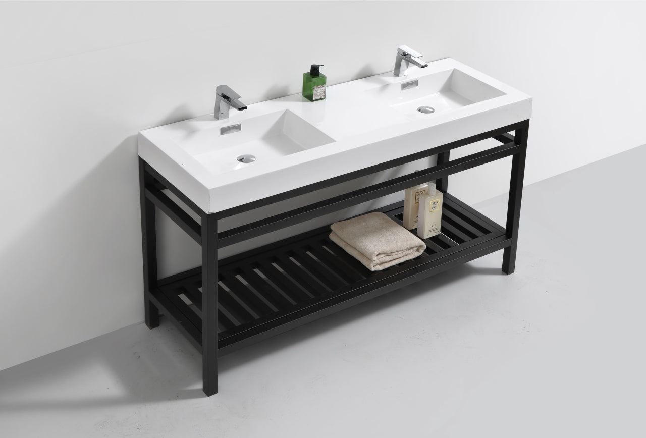 Cisco 60″ Double Sink Stainless Steel Console w/ White Acrylic Sink – Matte Black