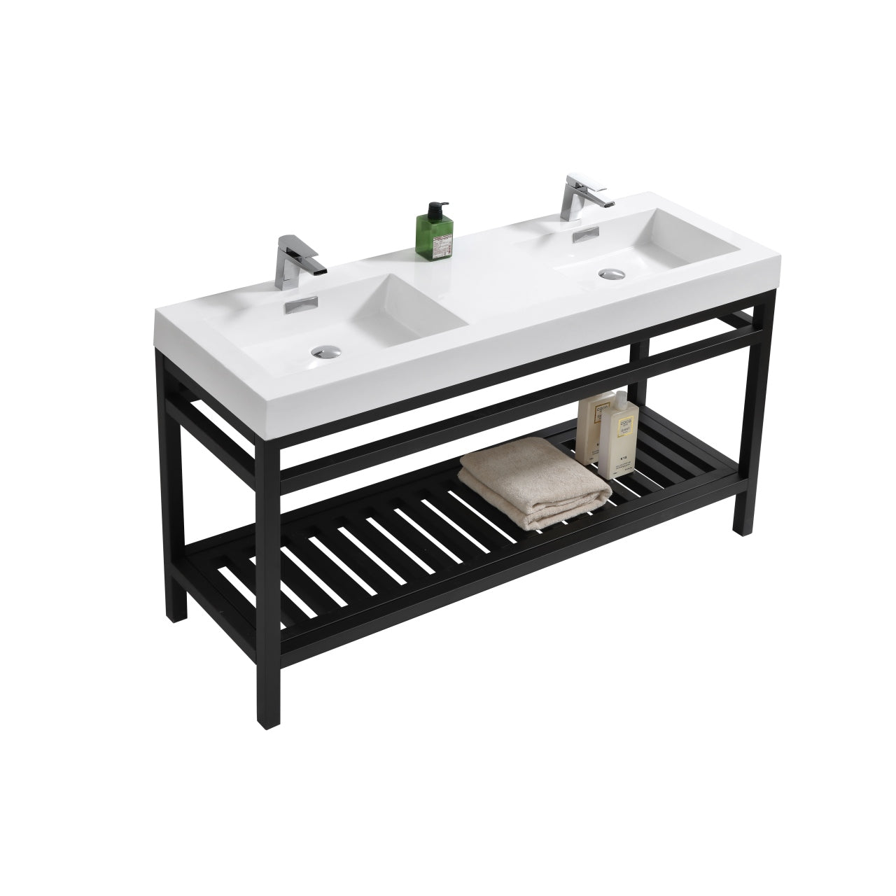 Cisco 60″ Double Sink Stainless Steel Console w/ White Acrylic Sink – Matte Black