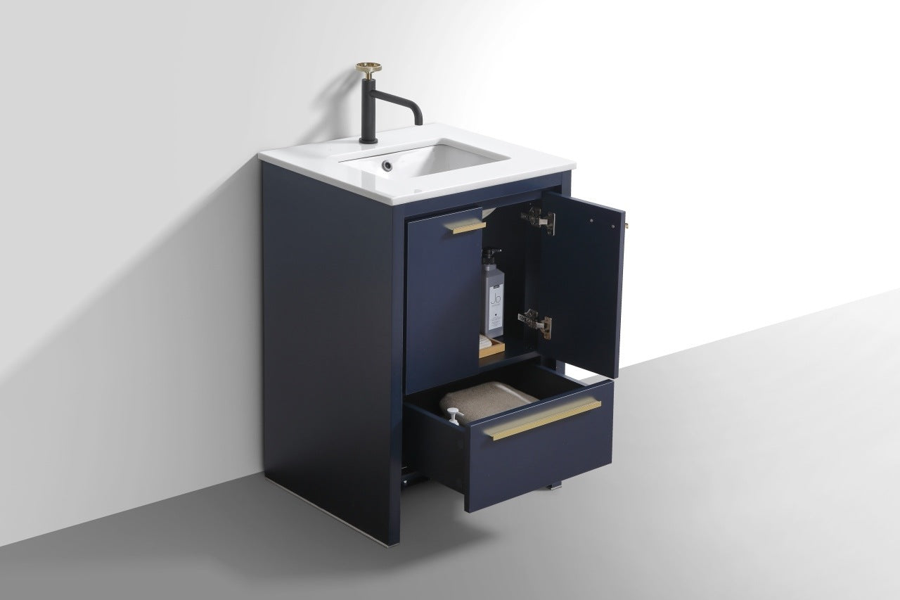 KubeBath Dolce 24″ Blue Modern Bathroom Vanity with Quartz Countertop