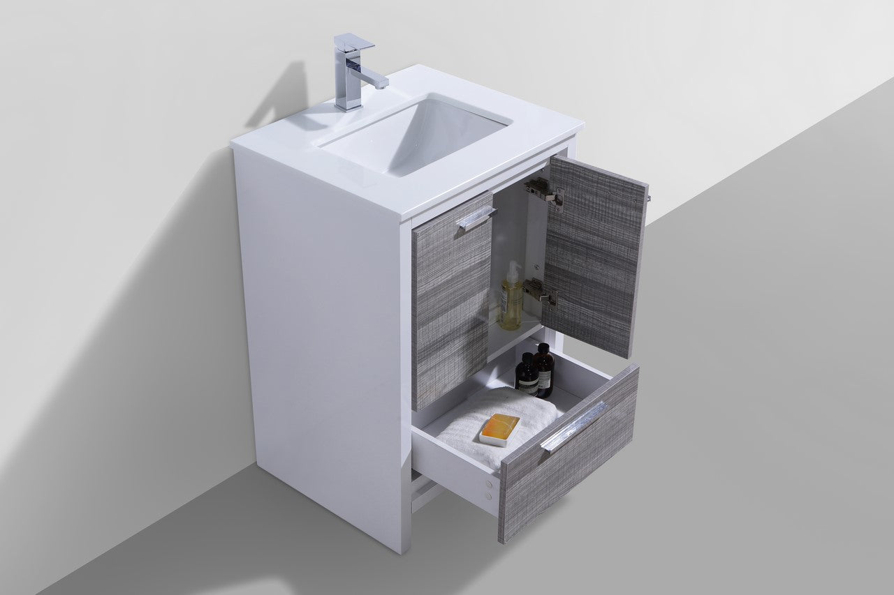 KubeBath Dolce 24″ Ash Gray Modern Bathroom Vanity with Quartz Countertop