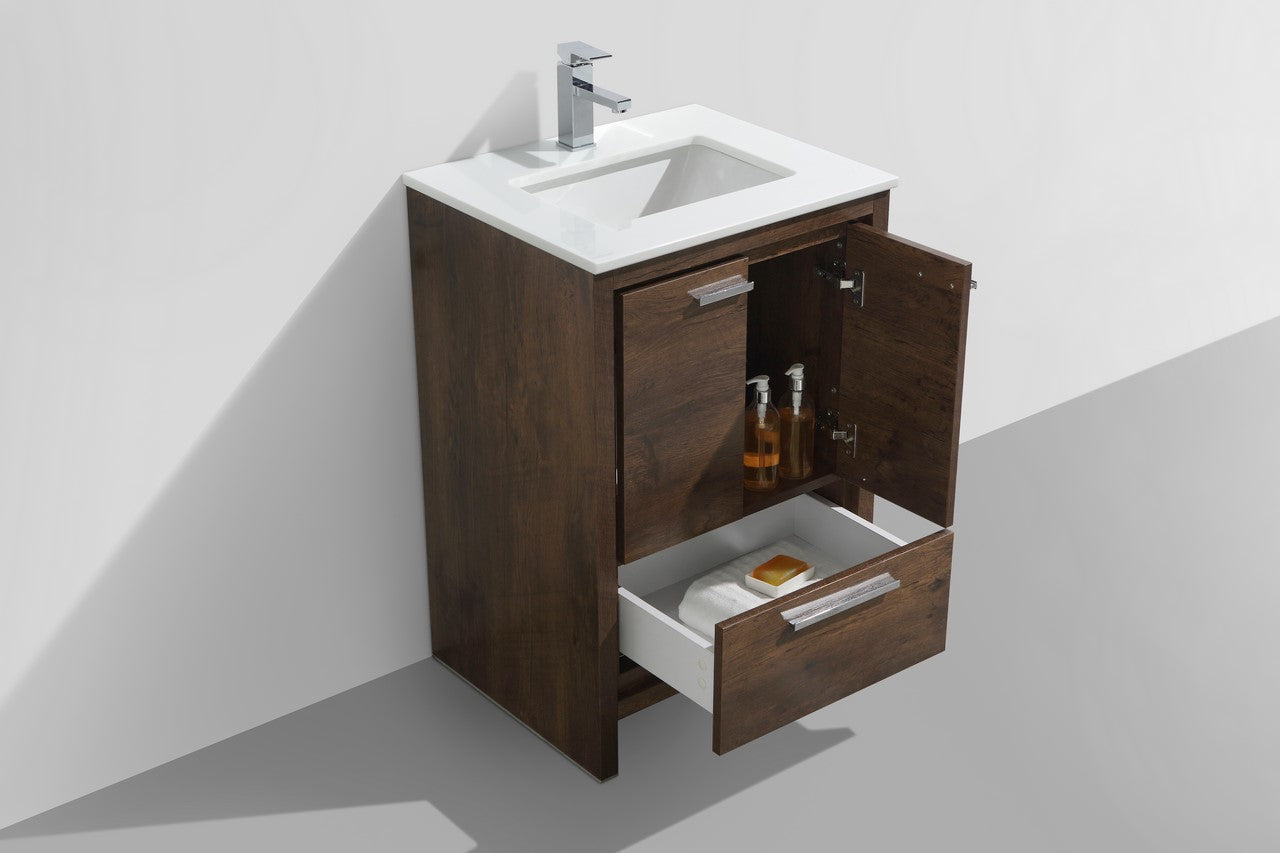 KubeBath Dolce 24″ Rose Wood Modern Bathroom Vanity with Quartz Countertop