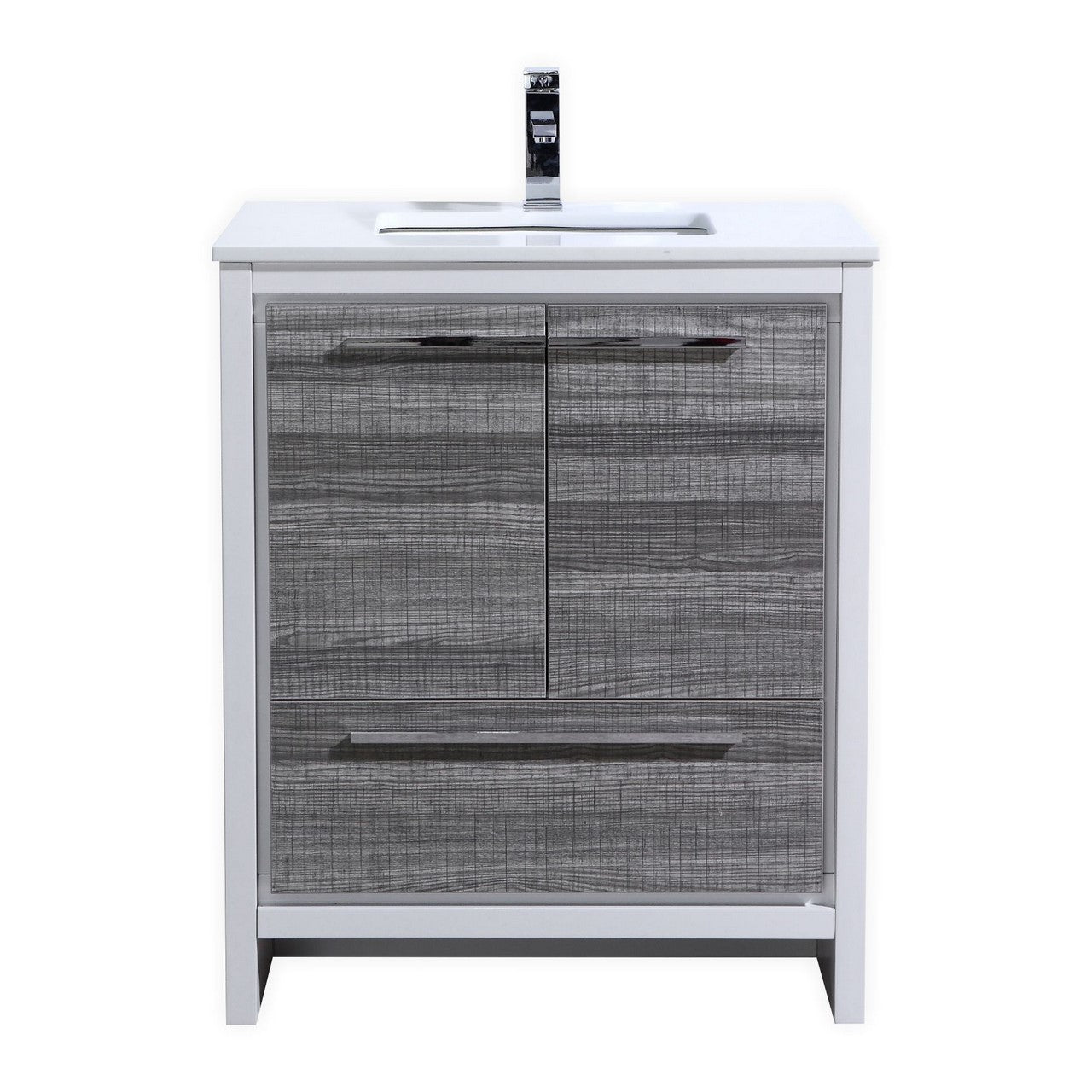 KubeBath Dolce 30″ Ash Gray Modern Bathroom Vanity with Quartz Countertop
