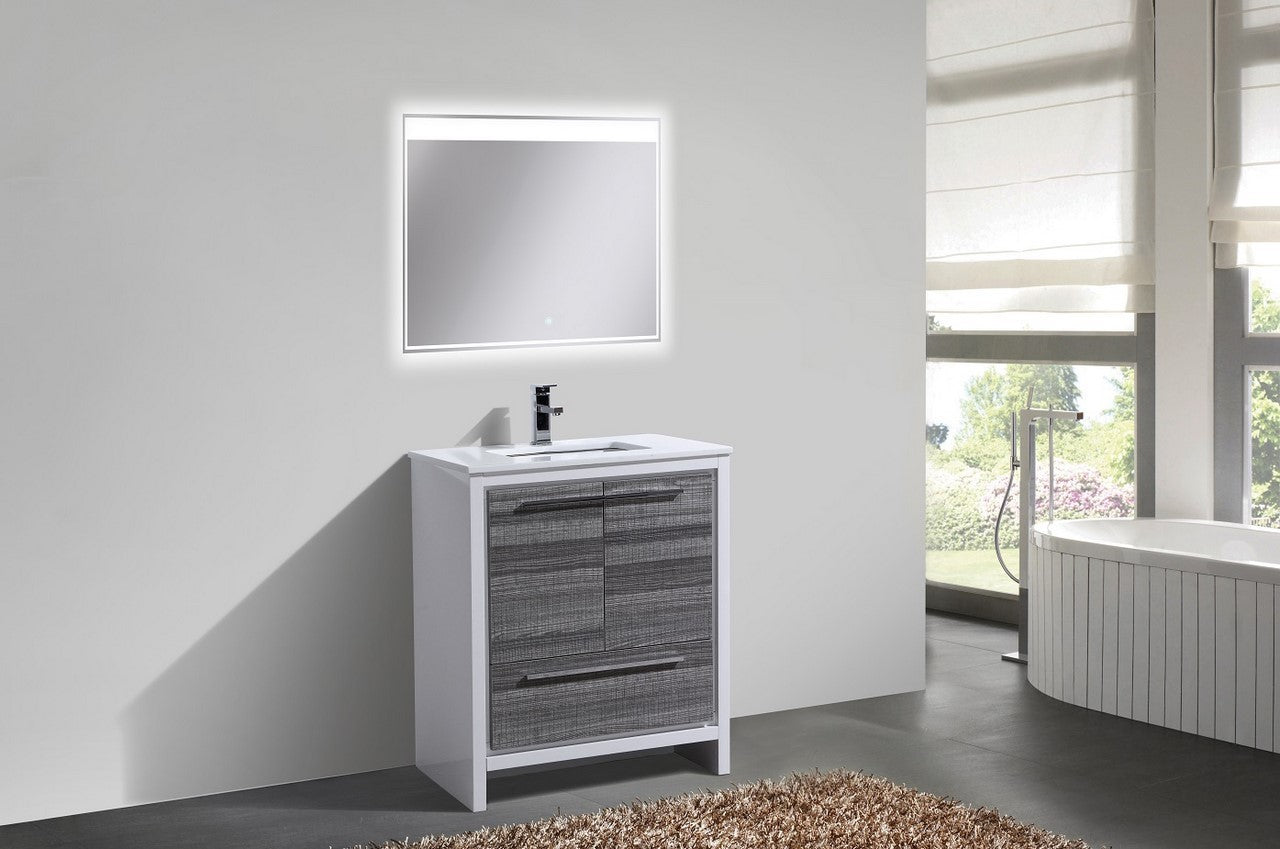 KubeBath Dolce 30″ Ash Gray Modern Bathroom Vanity with Quartz Countertop