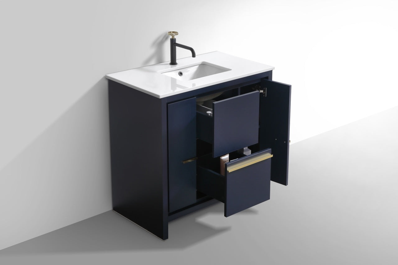 KubeBath Dolce 36″ Blue Modern Bathroom Vanity with Quartz Countertop