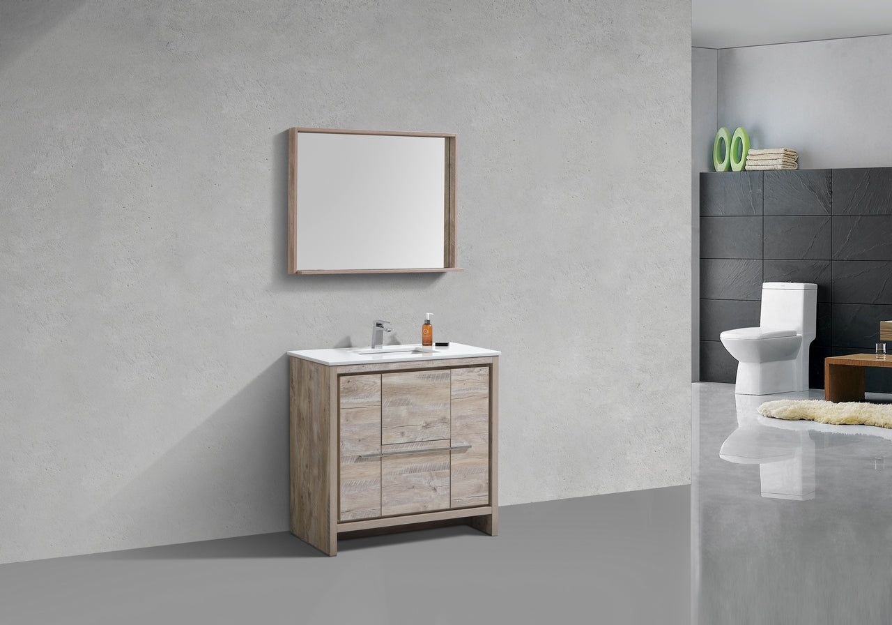 KubeBath Dolce 36″ Nature Wood Modern Bathroom Vanity with Quartz Countertop