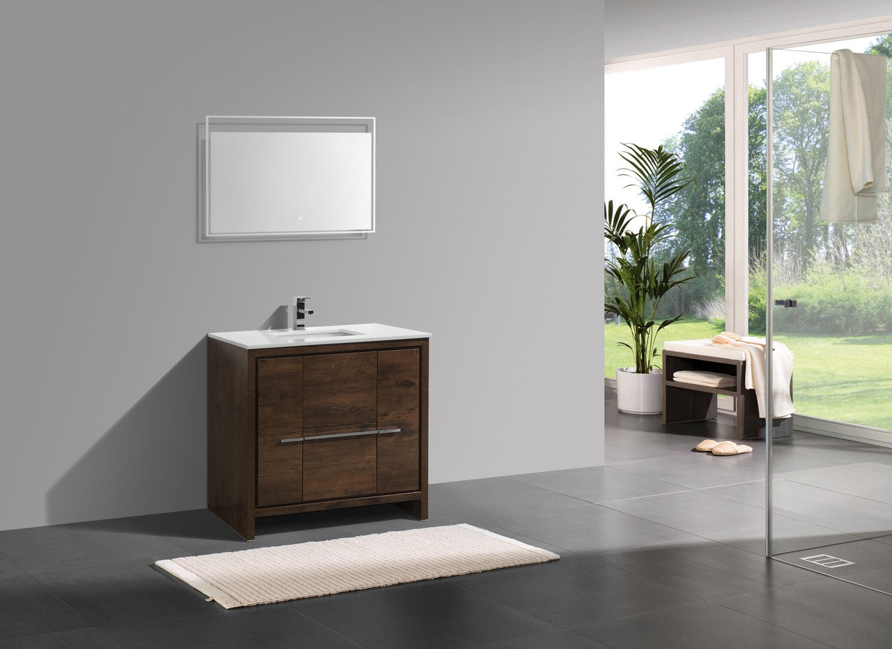 KubeBath Dolce 36″ Rose Wood Modern Bathroom Vanity with Quartz Countertop