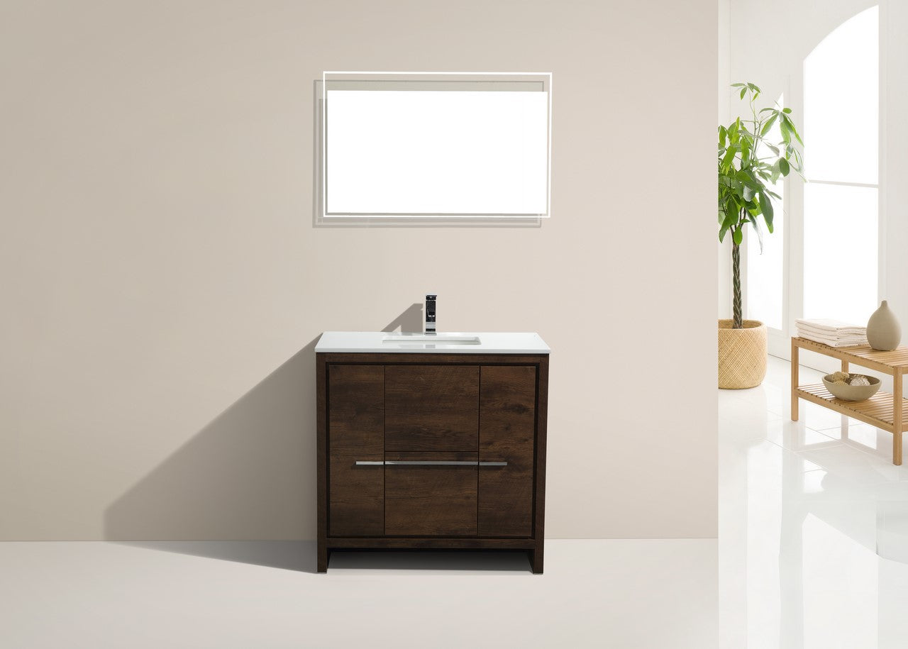 KubeBath Dolce 36″ Rose Wood Modern Bathroom Vanity with Quartz Countertop