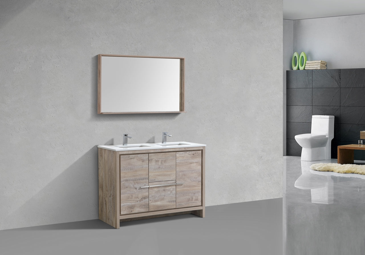 KubeBath Dolce 48″ Double Sink Nature Wood Modern Bathroom Vanity with Quartz Countertop
