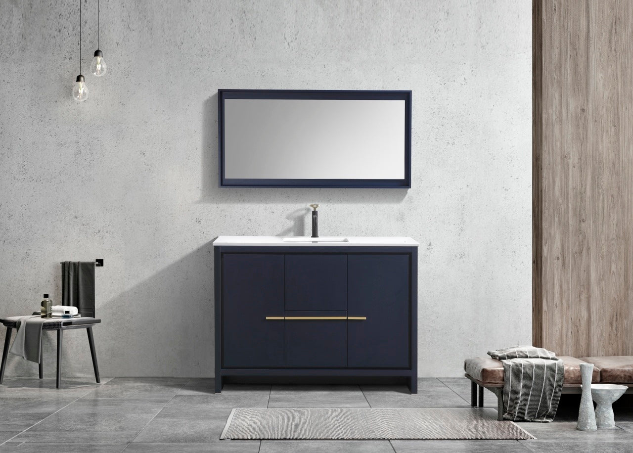 KubeBath Dolce 48″ Blue Modern Bathroom Vanity with Quartz Countertop