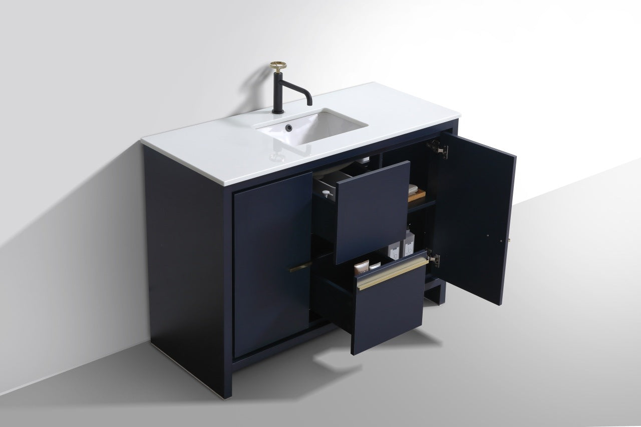 KubeBath Dolce 48″ Blue Modern Bathroom Vanity with Quartz Countertop