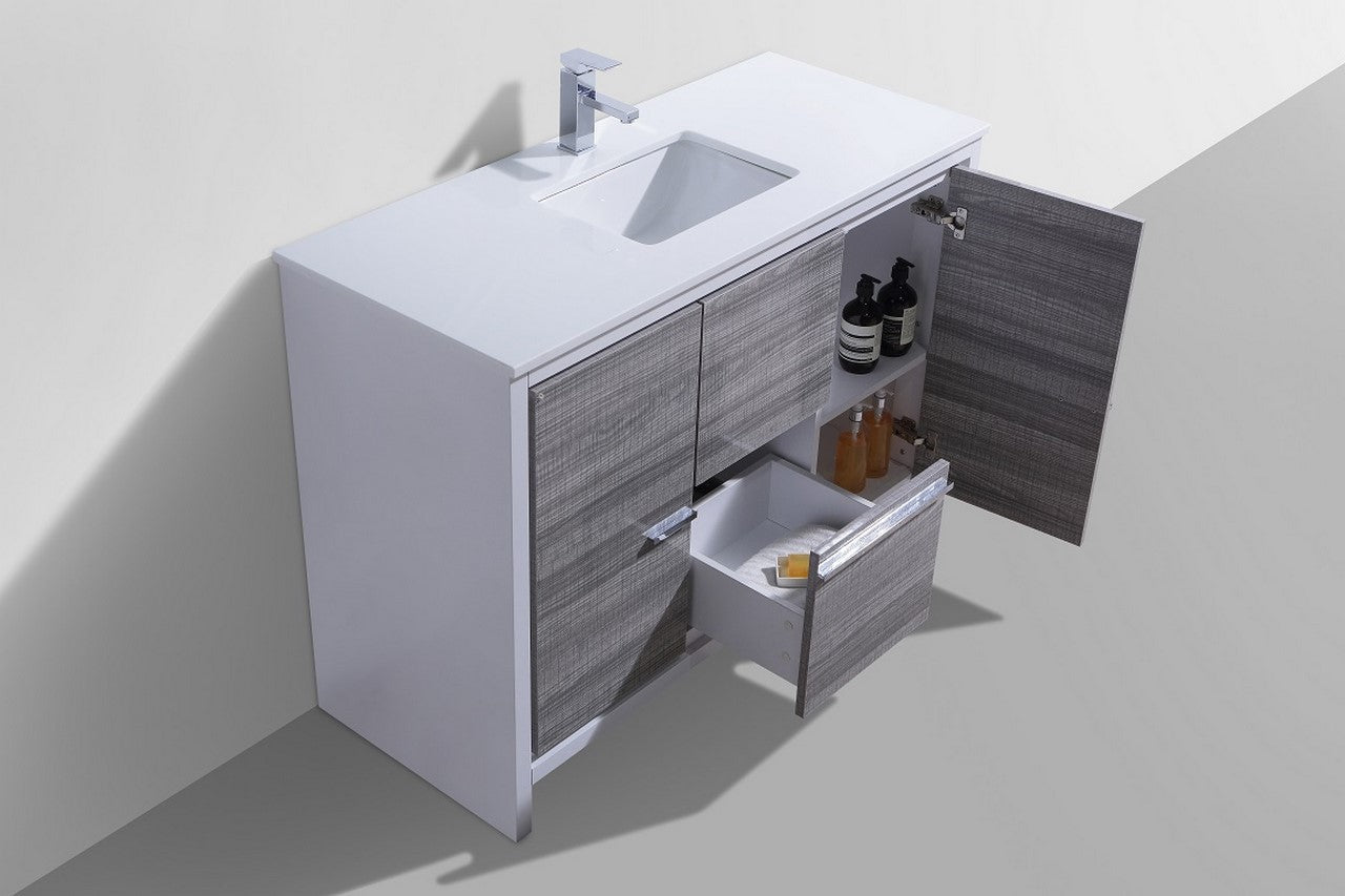 KubeBath Dolce 48″ Ash Gray Modern Bathroom Vanity with Quartz Countertop