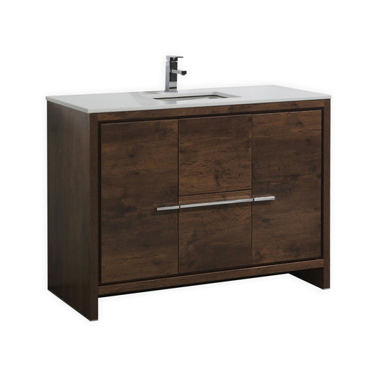 KubeBath Dolce 48″ Rose Wood Modern Bathroom Vanity with Quartz Countertop