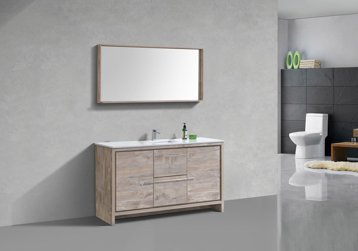 KubeBath Dolce 60″ Nature Wood Modern Bathroom Vanity with Quartz Countertop