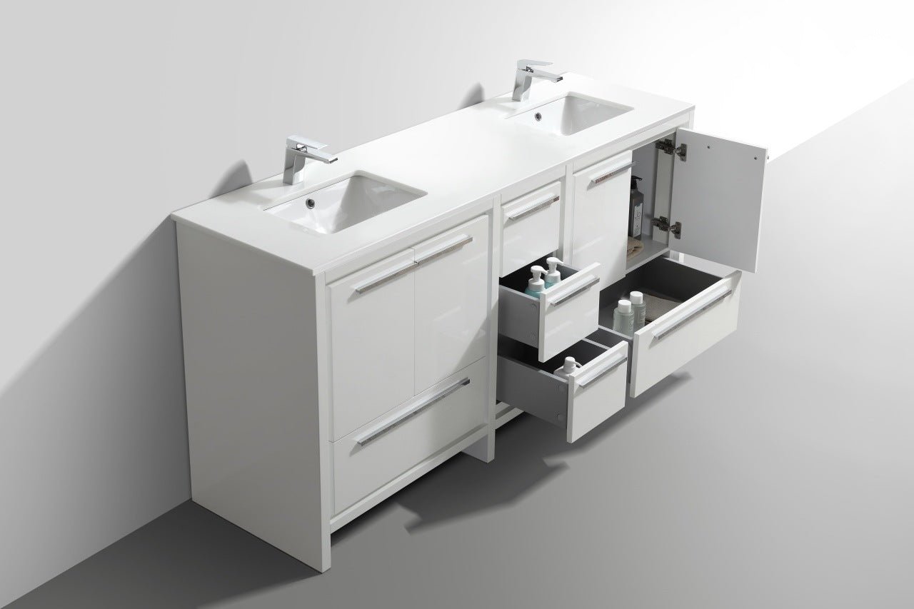 KubeBath Dolce 72″ Gloss White Modern Bathroom Vanity with Quartz Countertop