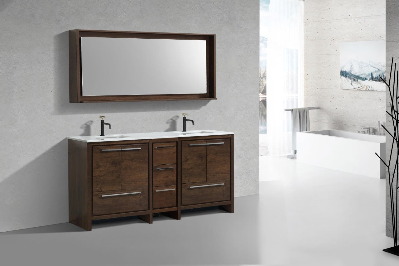 KubeBath Dolce 72″ Rose Wood Modern Bathroom Vanity with Quartz Countertop