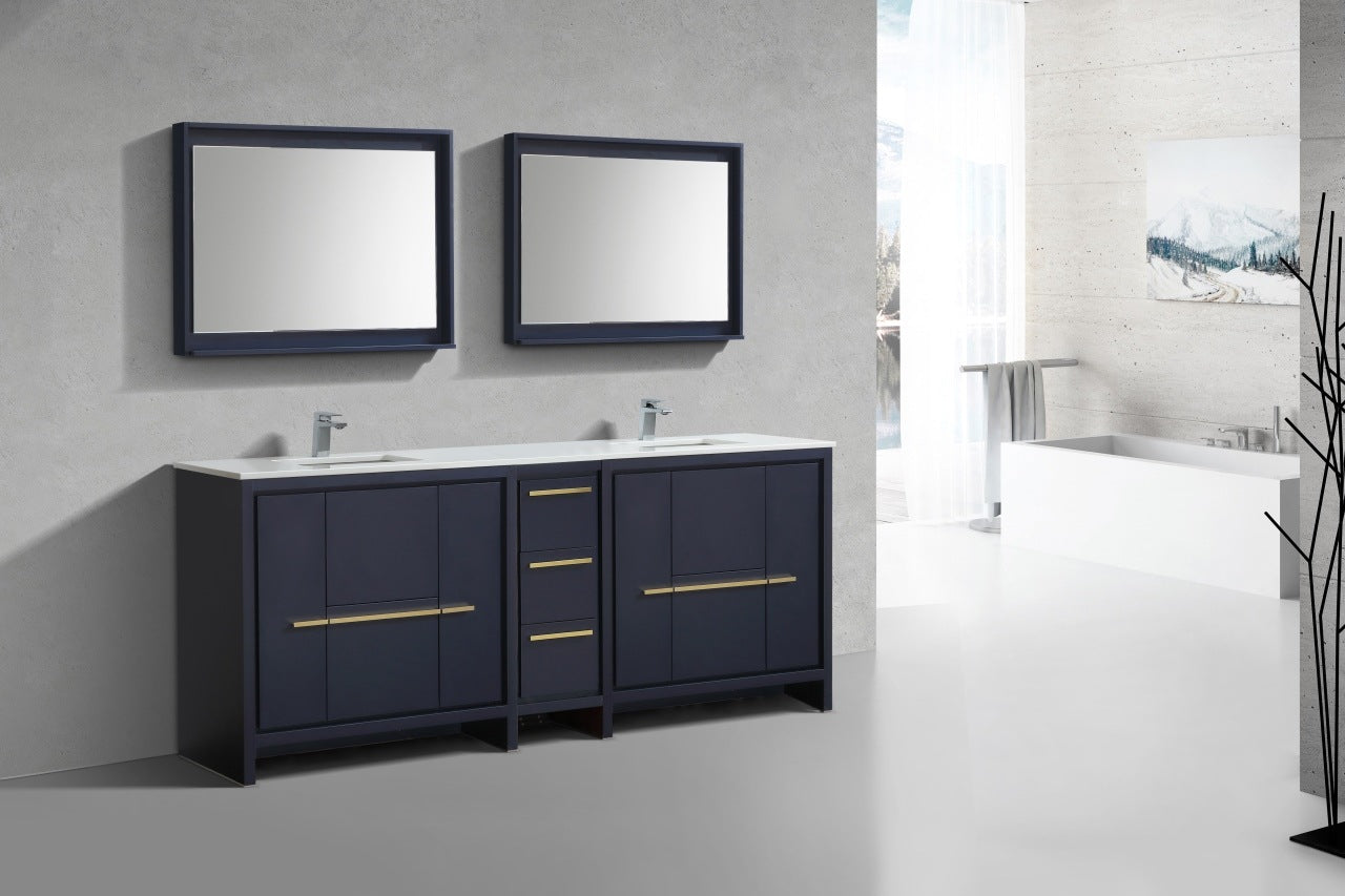 KubeBath Dolce 84″ Blue Modern Bathroom Vanity with Quartz Countertop