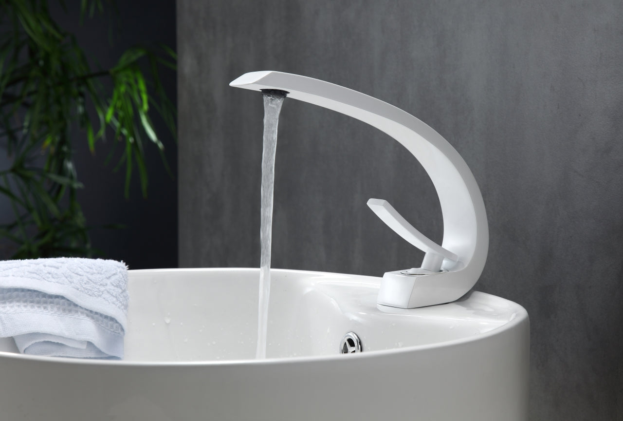 Aqua Arcco Single Hole Mount Bathroom Vanity Faucet – White