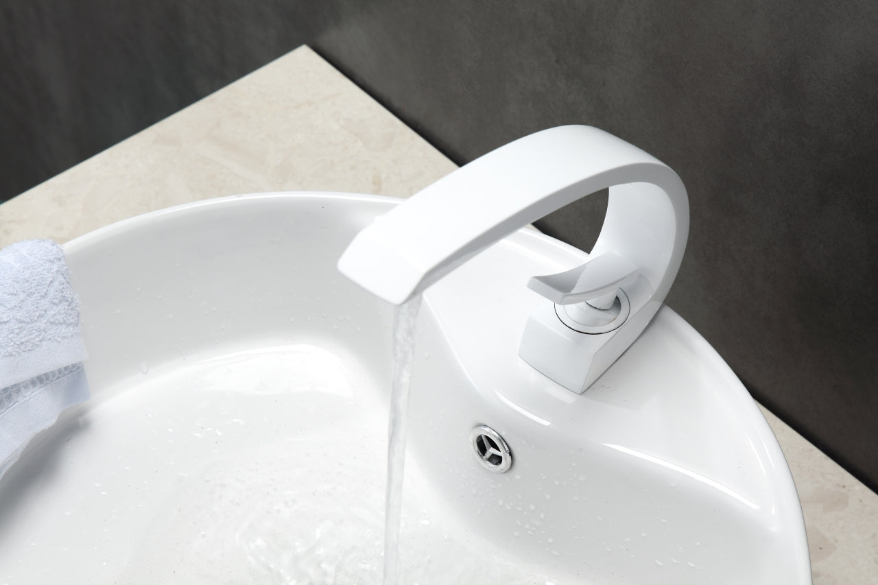 Aqua Arcco Single Hole Mount Bathroom Vanity Faucet – White
