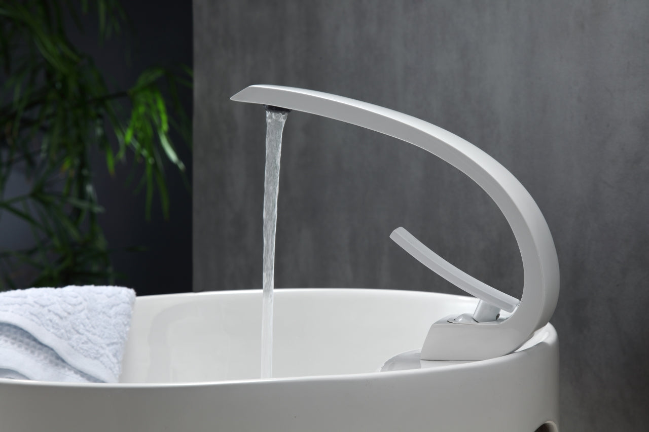 Aqua Arcco Single Hole Mount Bathroom Vanity Faucet – White