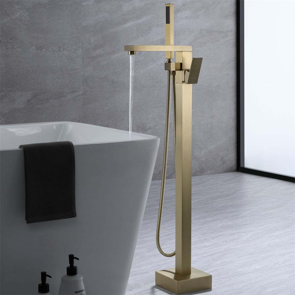 Aqua Squadra Floor Mounted Soaker Tub Faucet – Brushed Gold