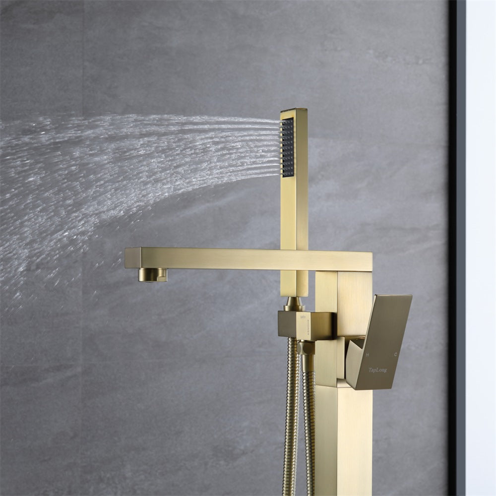 Aqua Squadra Floor Mounted Soaker Tub Faucet – Brushed Gold