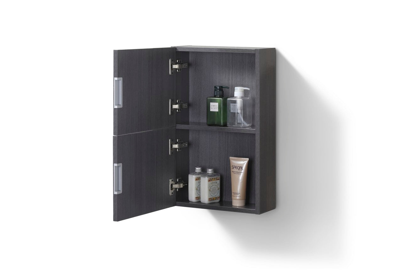 Small Bathroom High Gloss Gray Oak Linen Side Cabinet w/ 2 Storage Areas