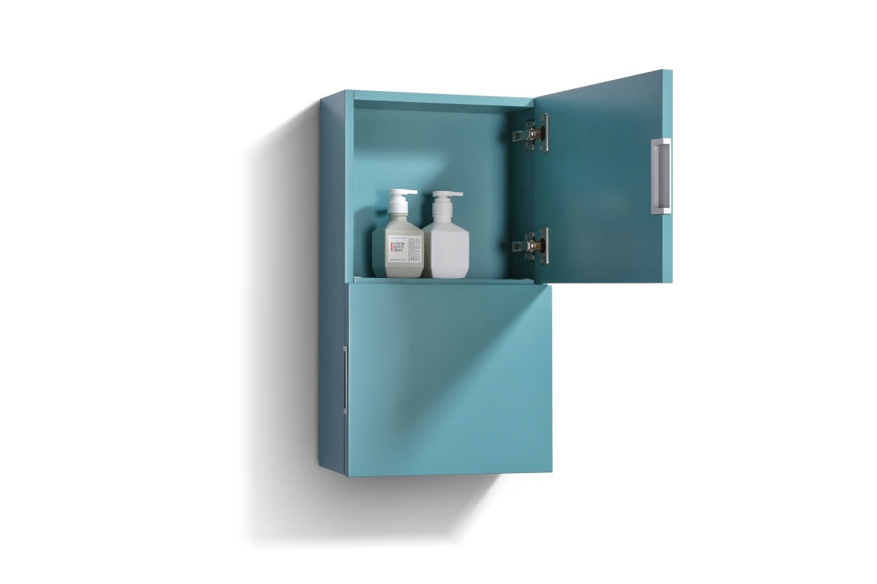 Small Bathroom Teal Green Linen Side Cabinet w/ 2 Storage Areas