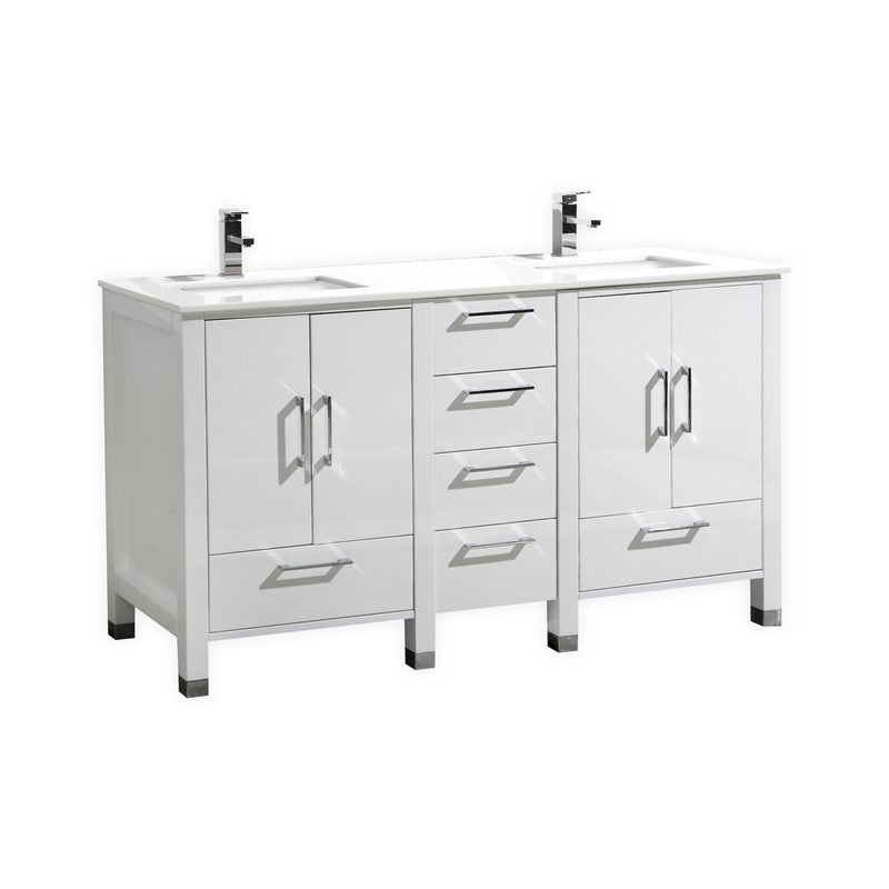 Anziano 60″ High Gloss White Double Sink Vanity w/ White Countertop