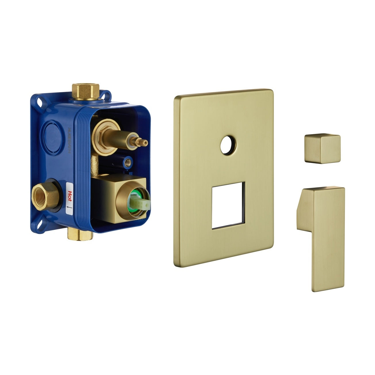 Aqua Piazza Gold Shower Set w/ 8″ Square Rain Shower, Tub Filler and Handheld