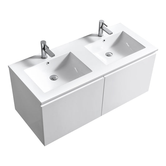 KubeBath 48″ Double Sink Balli Modern Bathroom Vanity in High Gloss White Finish
