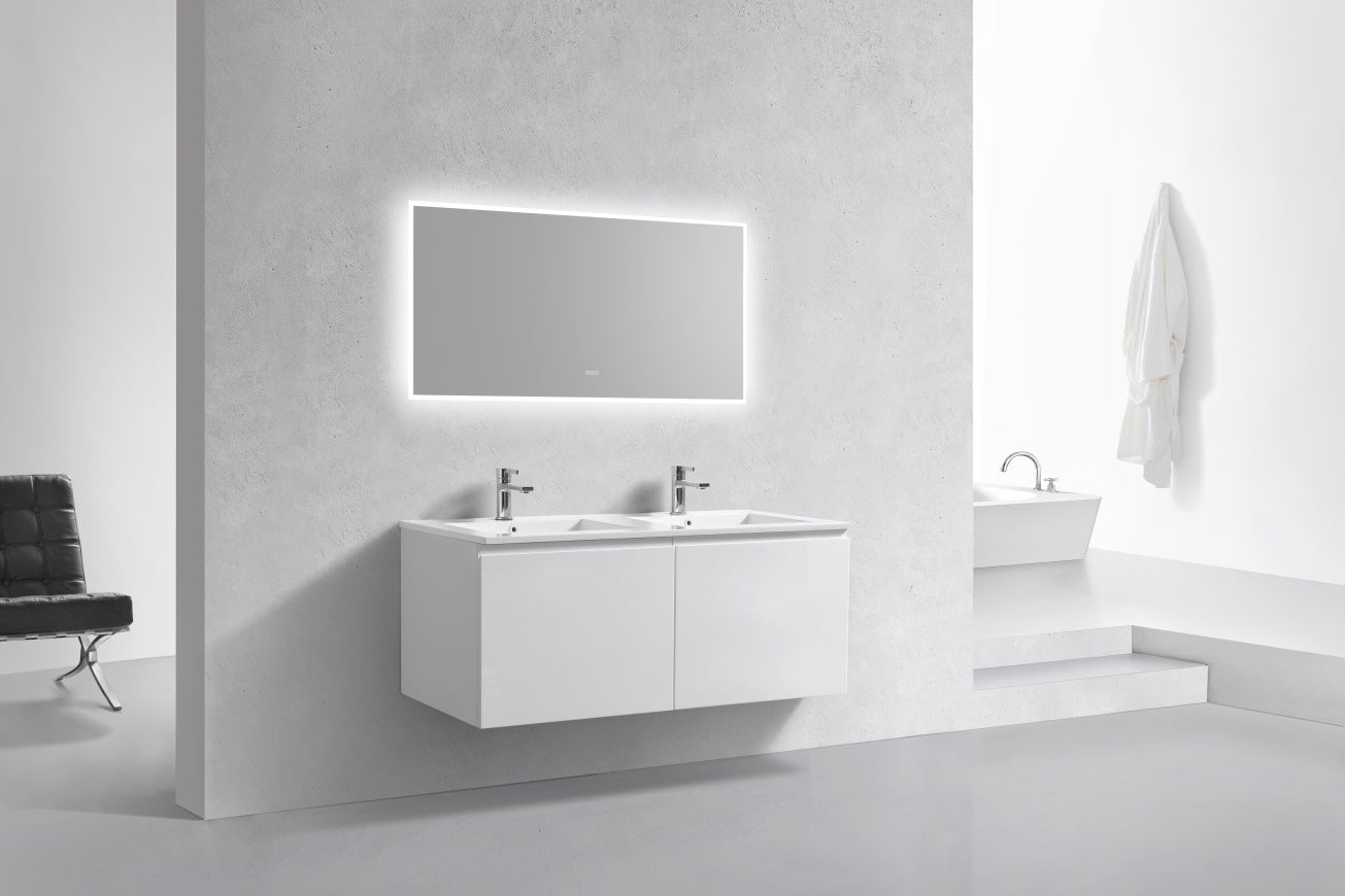 KubeBath 48″ Double Sink Balli Modern Bathroom Vanity in High Gloss White Finish