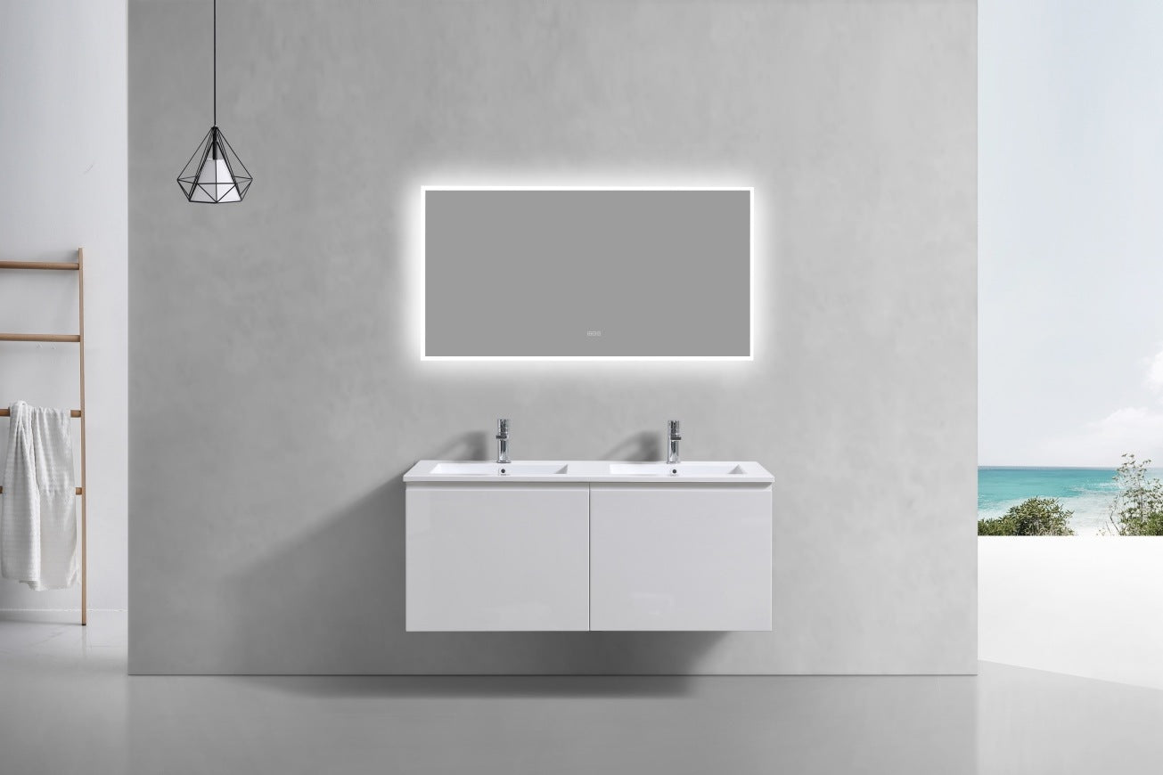 KubeBath 48″ Double Sink Balli Modern Bathroom Vanity in High Gloss White Finish