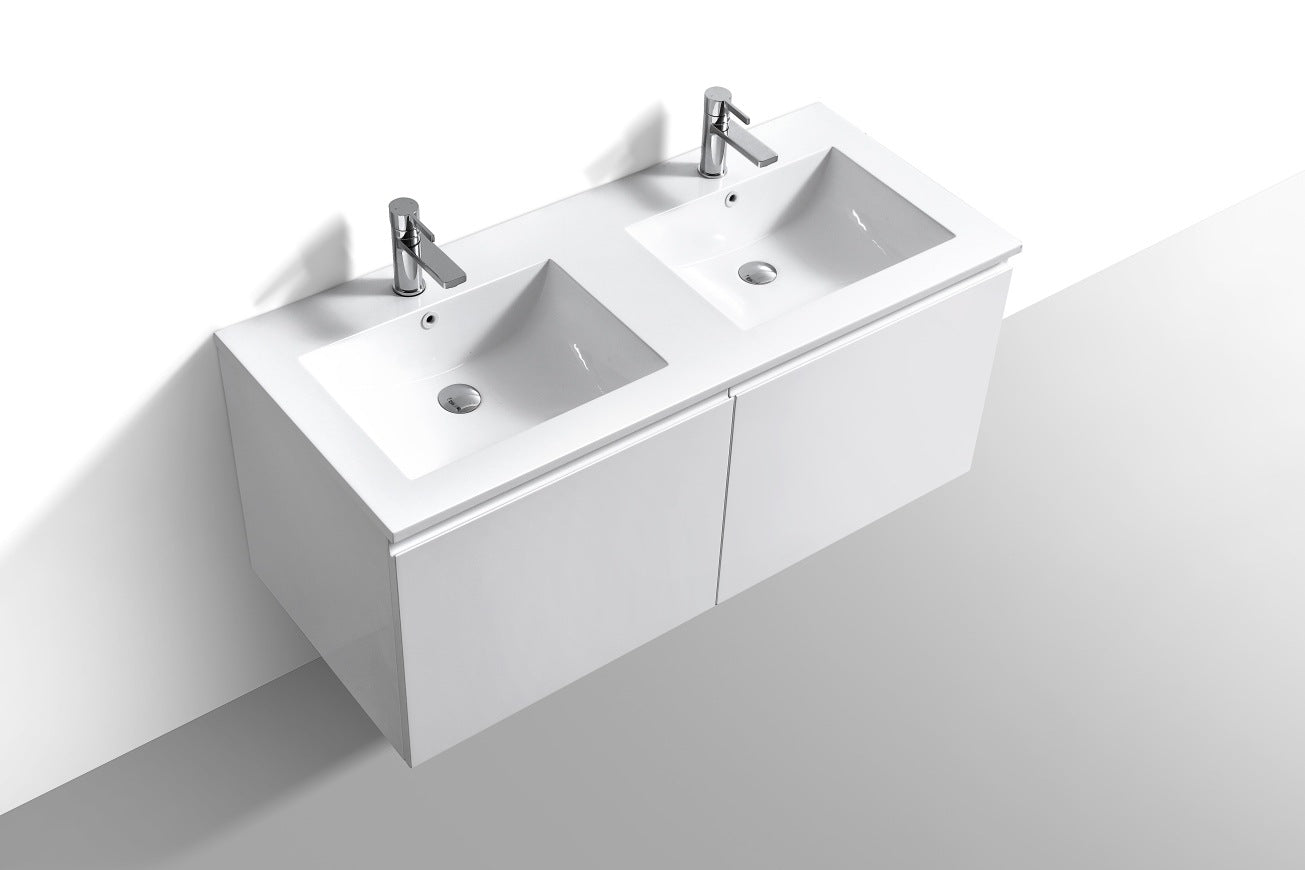 KubeBath 48″ Double Sink Balli Modern Bathroom Vanity in High Gloss White Finish