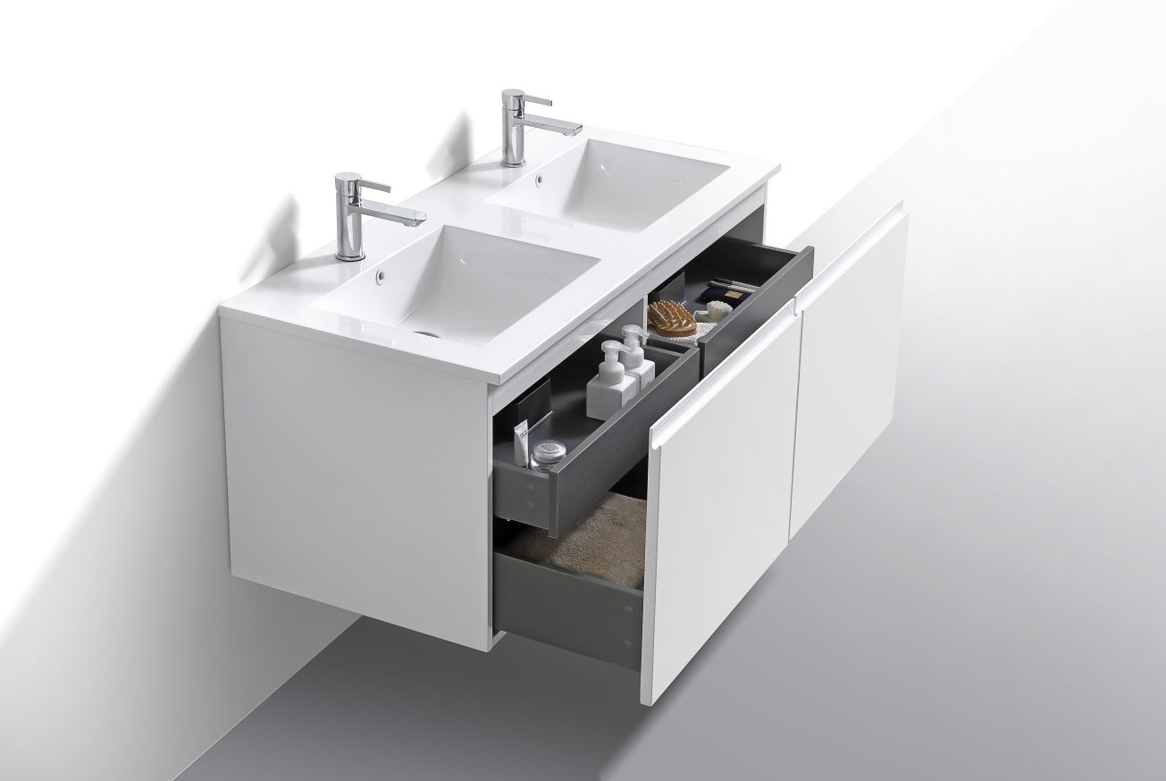 KubeBath 48″ Double Sink Balli Modern Bathroom Vanity in High Gloss White Finish