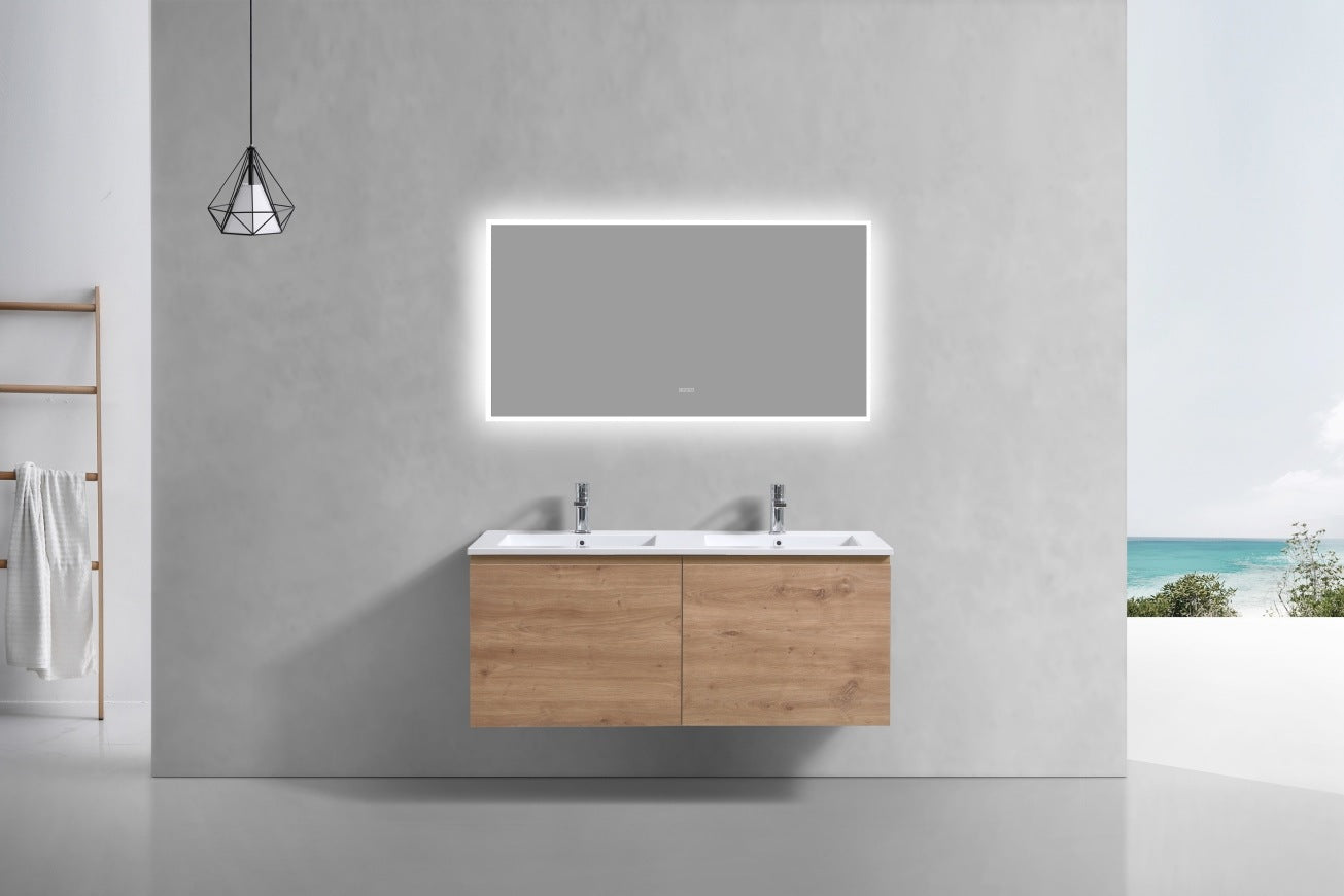 KubeBath 48″ Double Sink Balli Modern Bathroom Vanity in White Oak Finish