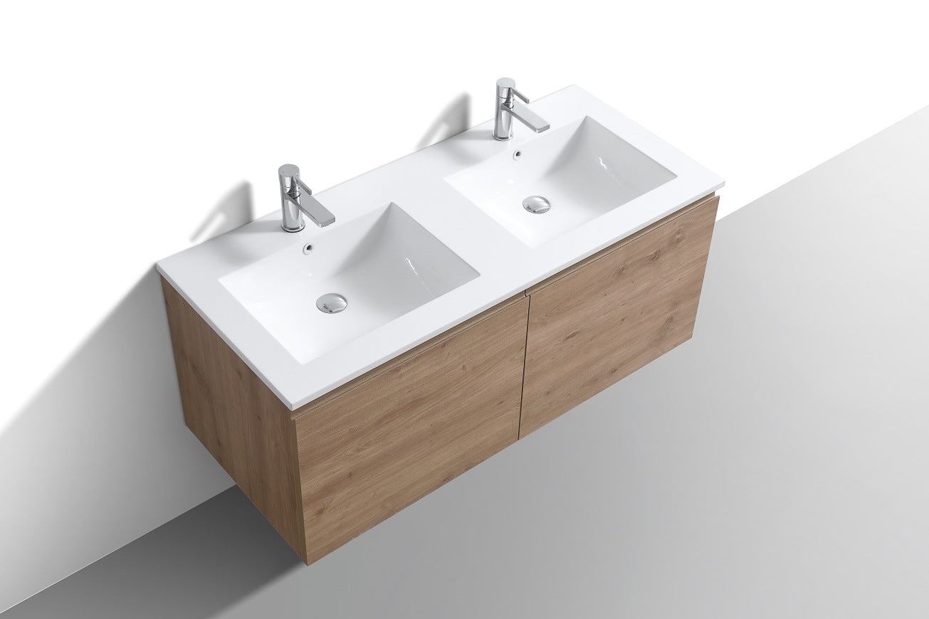 KubeBath 48″ Double Sink Balli Modern Bathroom Vanity in White Oak Finish