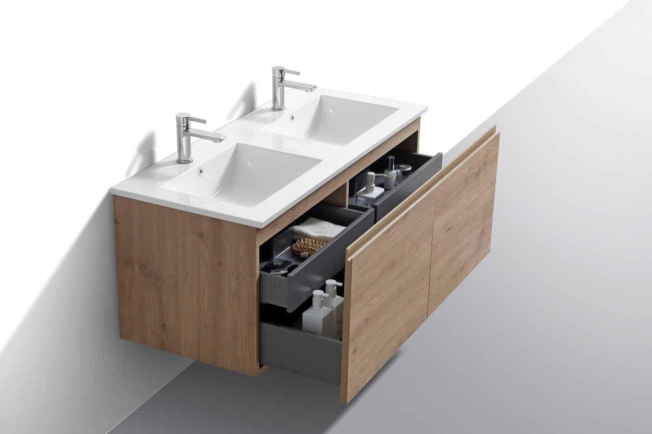 KubeBath 48″ Double Sink Balli Modern Bathroom Vanity in White Oak Finish