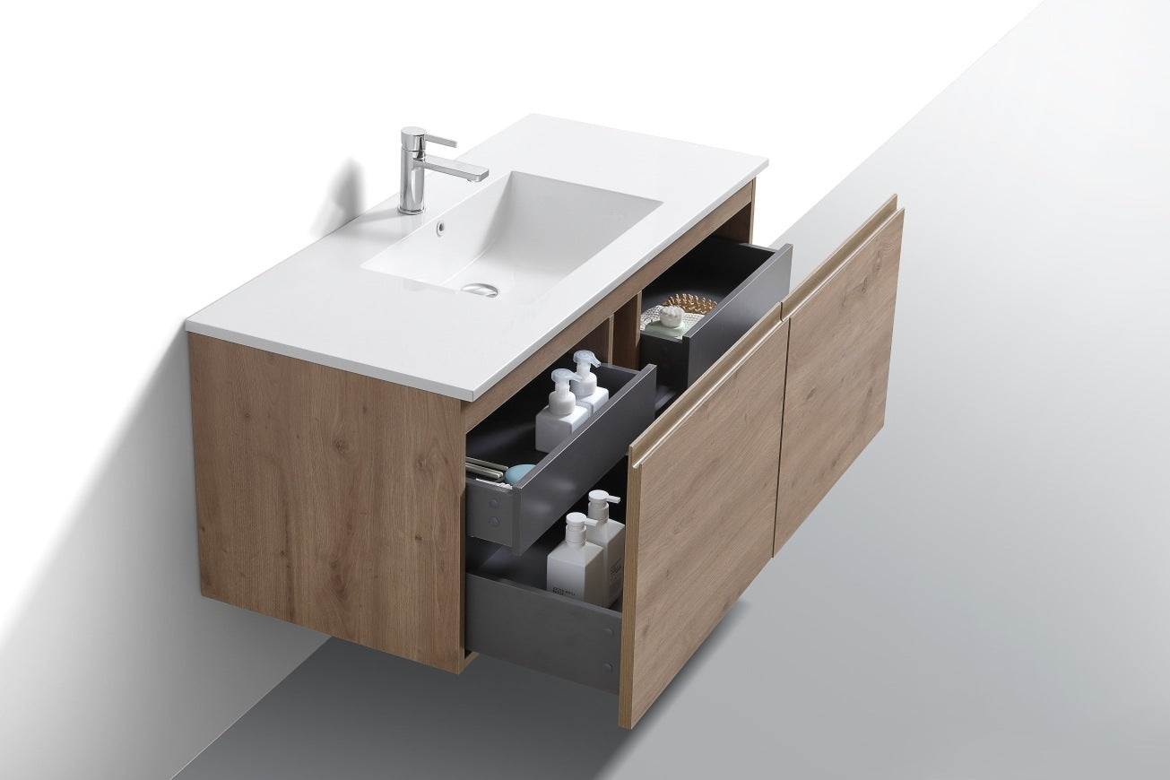 KubeBath 48″ Single Sink Balli Modern Bathroom Vanity in White Oak Finish