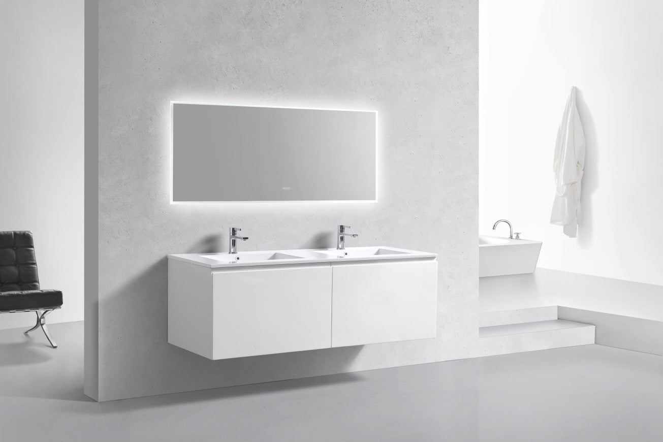KubeBath 60″ Double Sink Balli Modern Bathroom Vanity in High Gloss White Finish