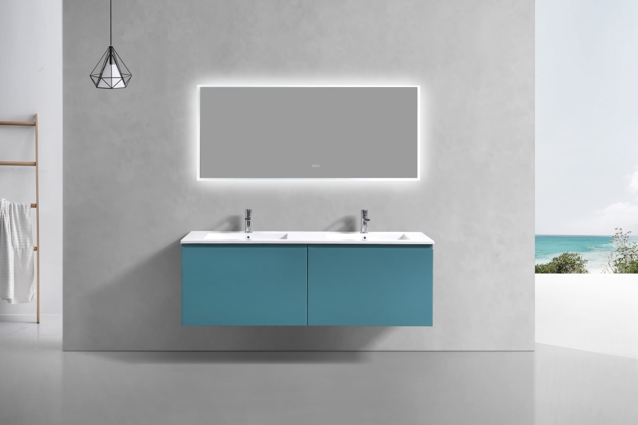 KubeBath 60″ Double Sink Balli Modern Bathroom Vanity in Teal Green Finish