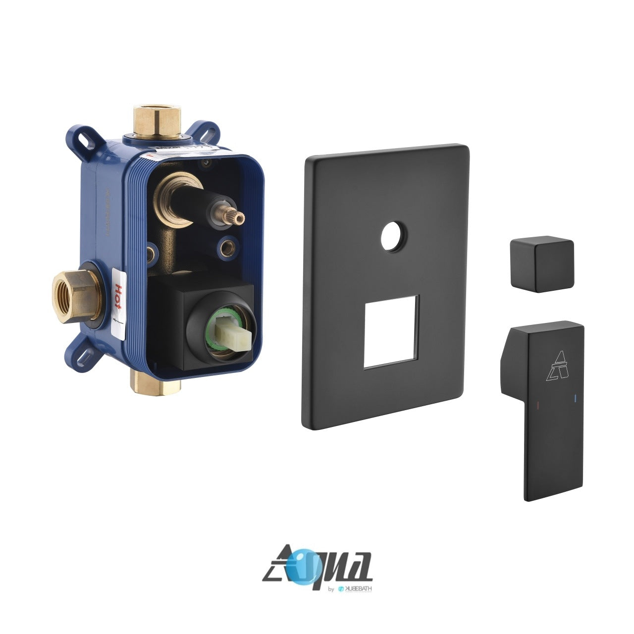 Aqua Piazza Black Shower Set w/ 8″ Square Rain Shower and Tub Filler