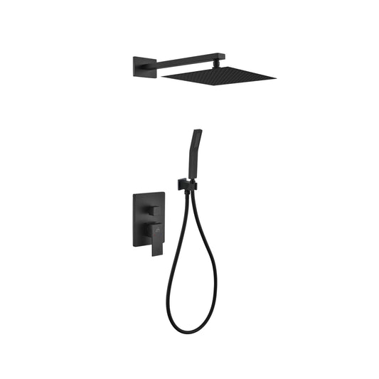 Aqua Piazza Black Shower Set w/ 12″ Square Rain Shower and Handheld