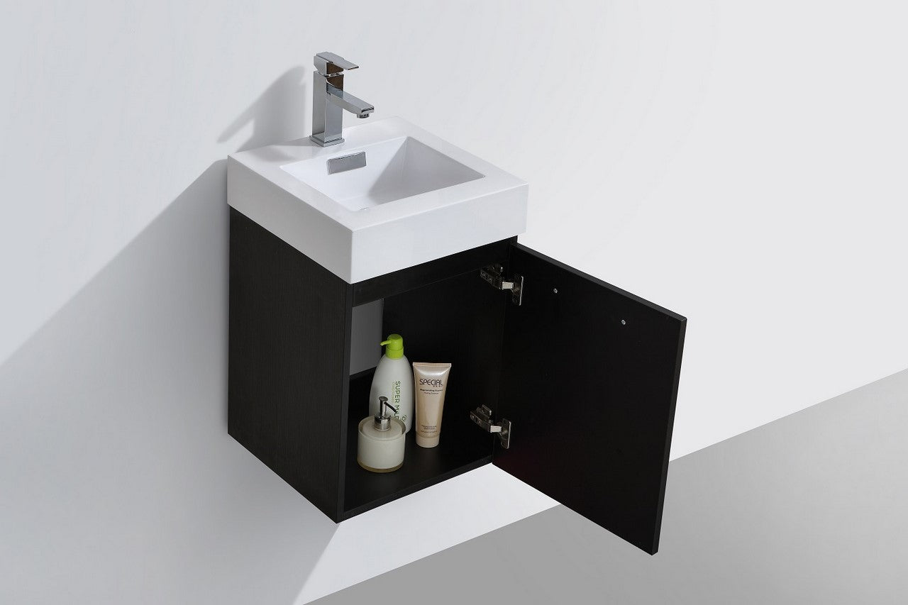 Bliss 16″ Black Wall Mount Modern Bathroom Vanity