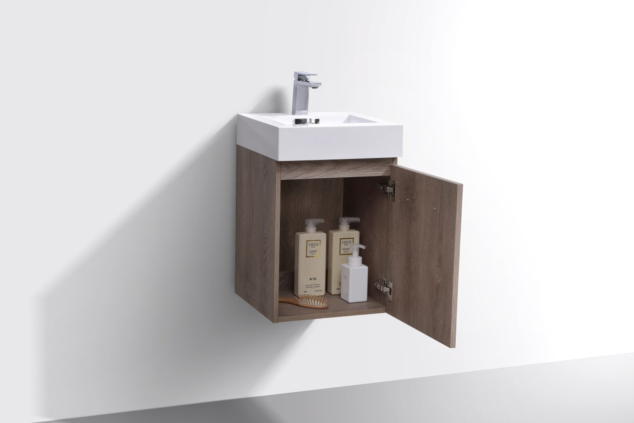 Bliss 16″ Butternut Wall Mount Modern Bathroom Vanity
