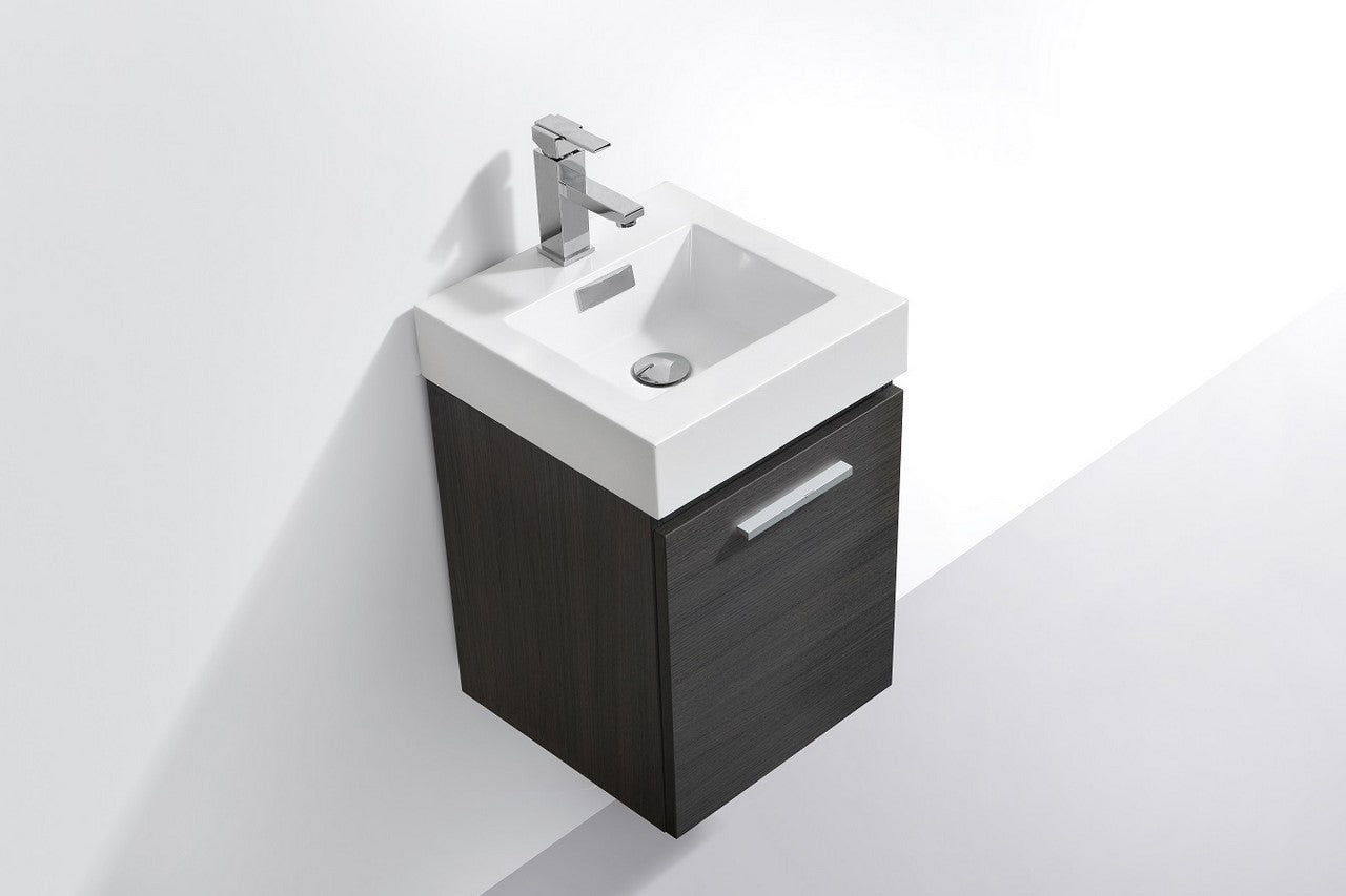 Bliss 16″ Gray Oak Wall Mount Modern Bathroom Vanity