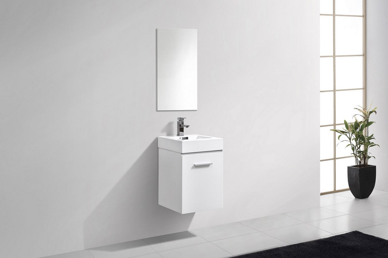 Bliss 16″ High Gloss White Wall Mount Modern Bathroom Vanity